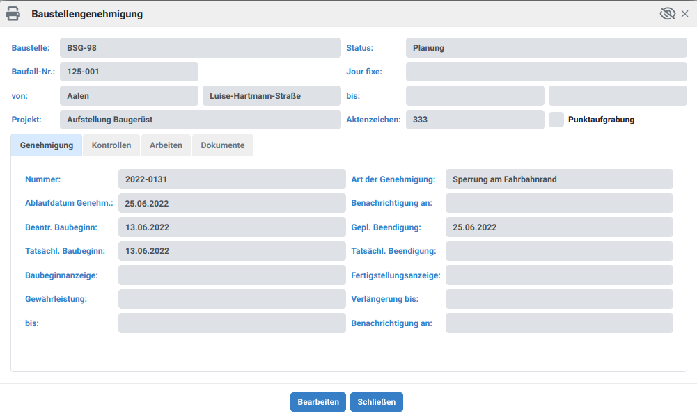 BSG fachdaten genehmigung UI
