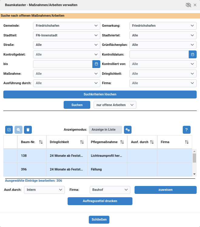 Baumkataster Arbeiten zuweisen UI