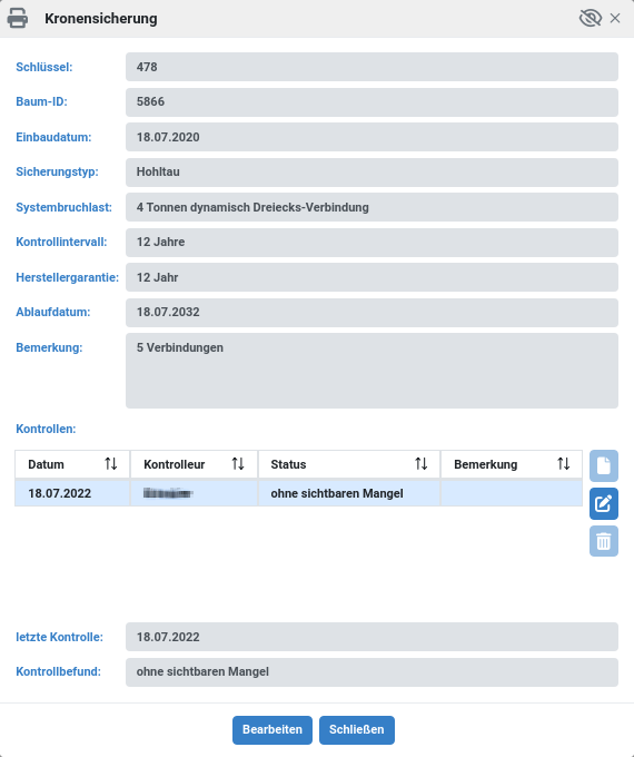 Baumkataster Kronensicherung UI