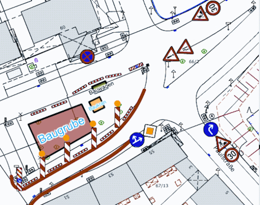 Verkehrszeichenplan einer geplanten Baustelle