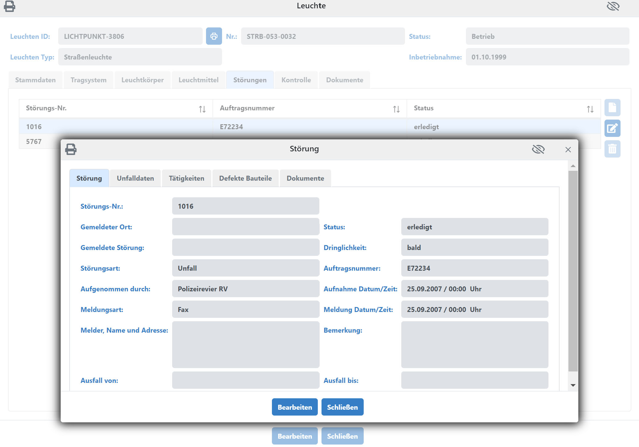 Beleuchtung UI Tablett Stoerungsmanagement