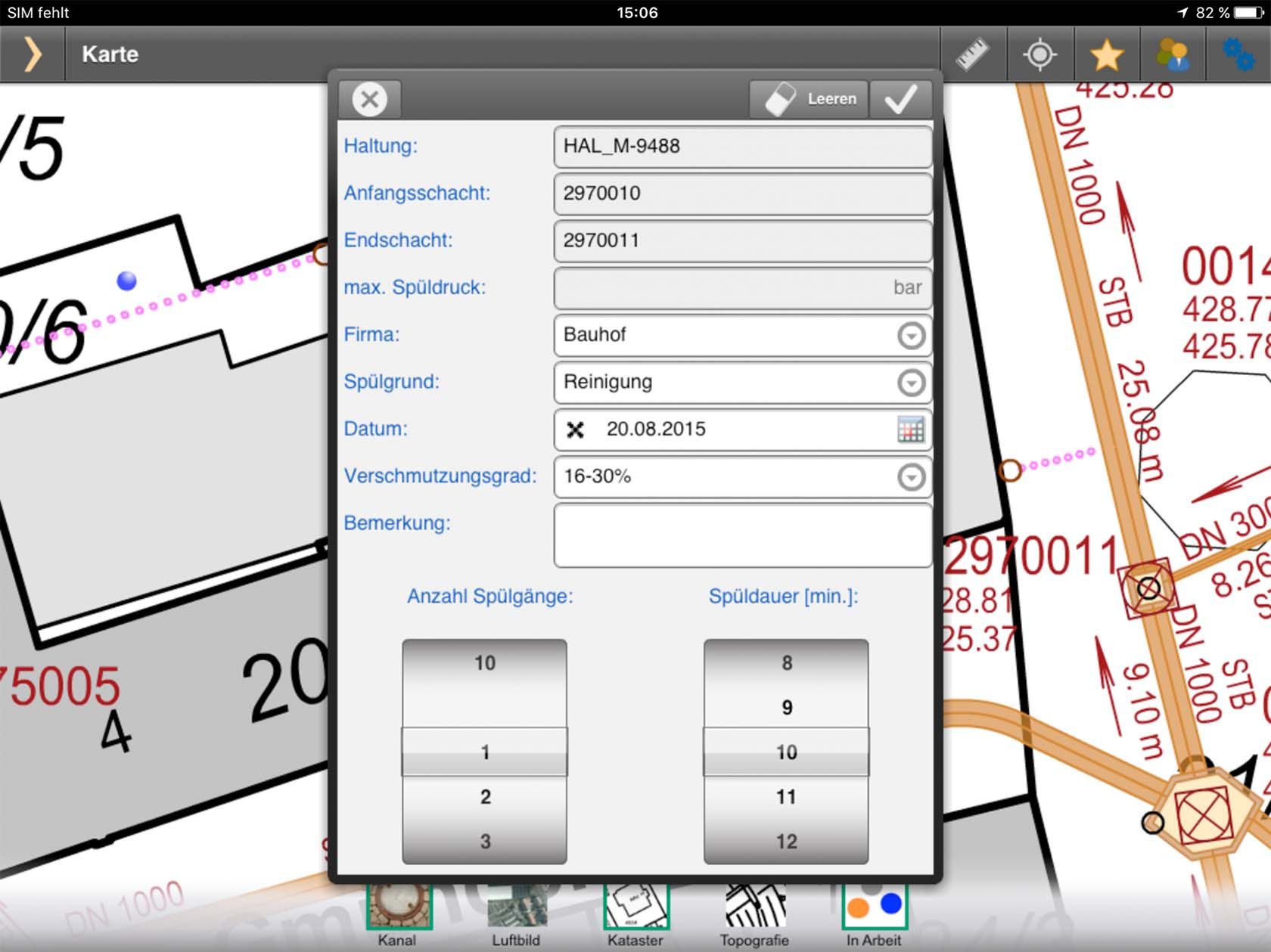 Kanalnetze Spülungsdokumentation UI