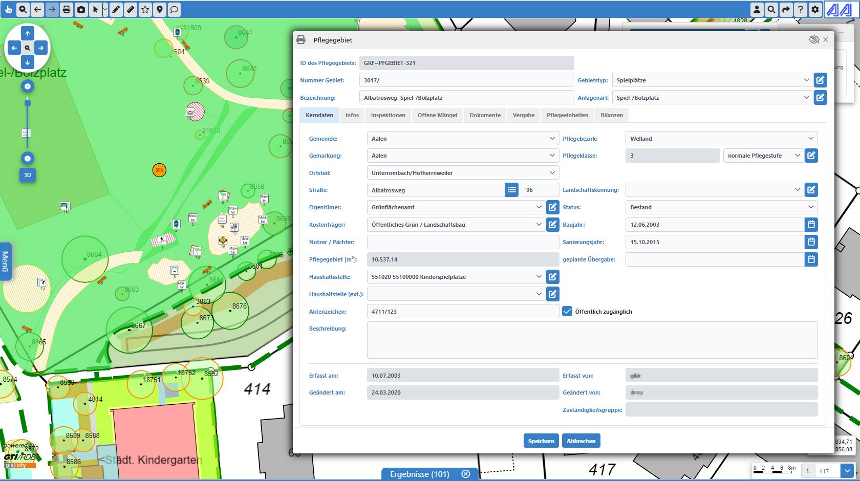 Typisches Fenster bei der Bearbeitung