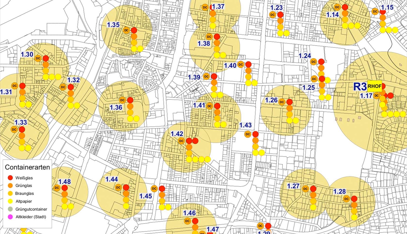 Übersicht des Containerbestandes an den einzelnen Standorten