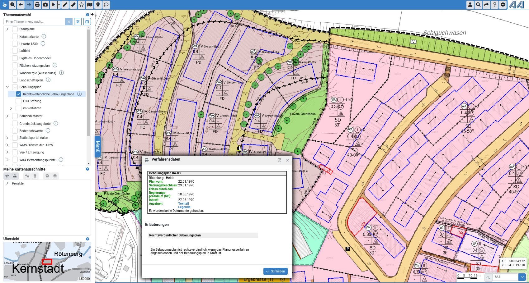 Fachdatenansicht der Verfahrensdaten