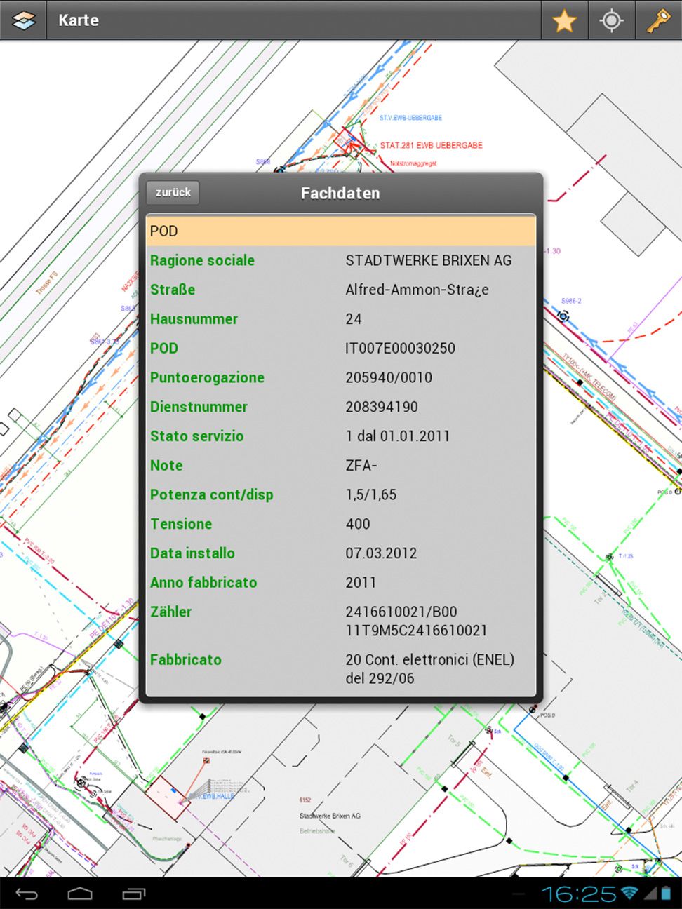 Fachdaten eines Verteilers